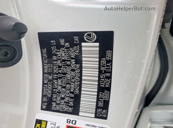 58AD11D13PU010746 2023 LEXUS ES Белый Вид подкапотного пространства