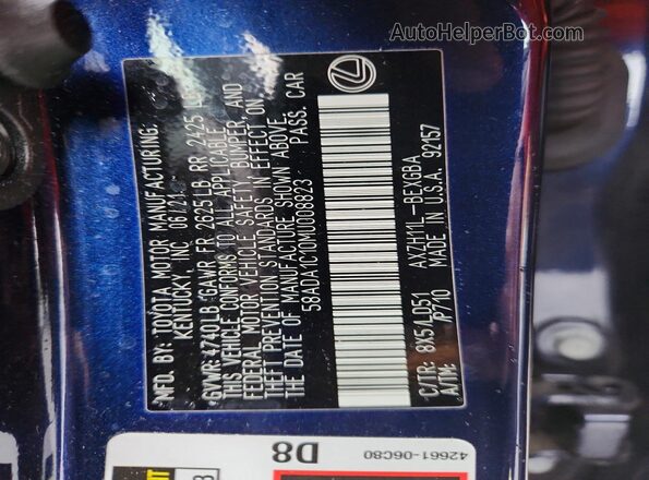 58ADA1C10MU008823 2021 LEXUS ES Blue Widok komory silnika