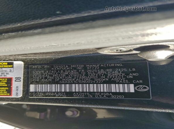 58ADA1C10NU024327 2022 LEXUS ES Черный Вид подкапотного пространства