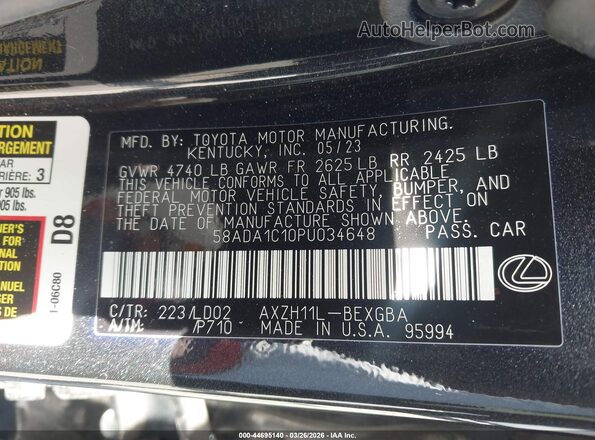 58ADA1C10PU034648 2023 LEXUS ES 300H Black ძრავის განყოფილების ხედი