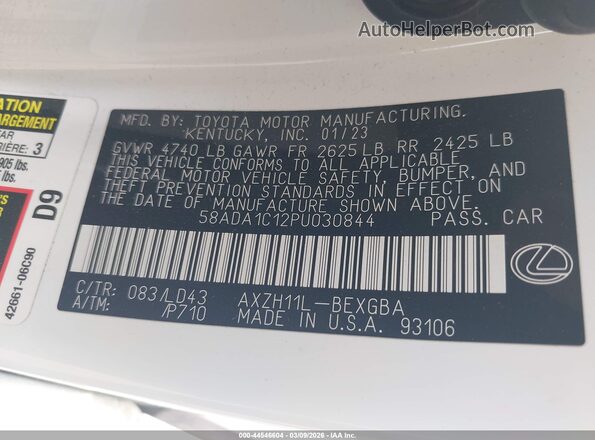 58ADA1C12PU030844 2023 LEXUS ES 300H Белый Вид подкапотного пространства