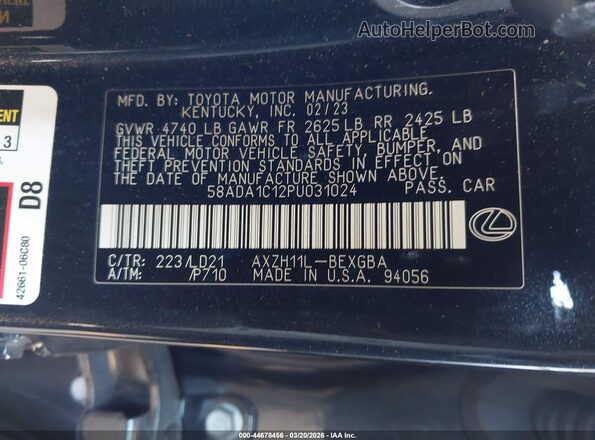 58ADA1C12PU031024 2023 LEXUS ES 300H Black Engine compartment view
