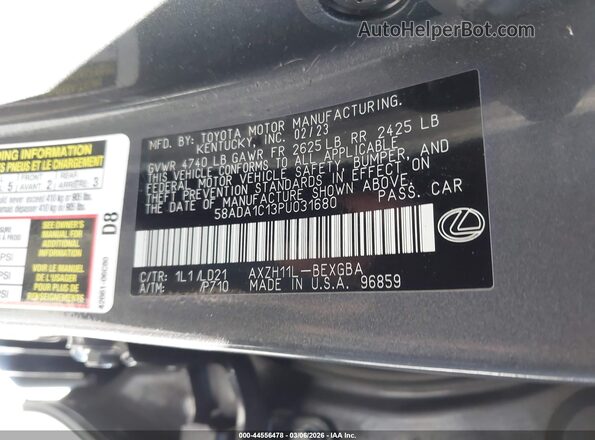 58ADA1C13PU031680 2023 LEXUS ES 300H Gray Вид підкапотного простору