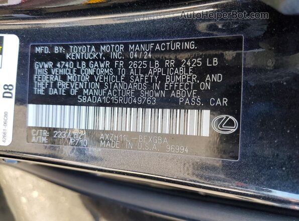 58ADA1C15RU049763 2024 LEXUS ES Black VIN կոդի պիտակի տեսք