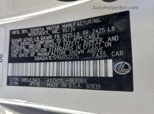58ADA1C17RU052275 2024 LEXUS ES White Շարժիչի բաժամունքի տեսք
