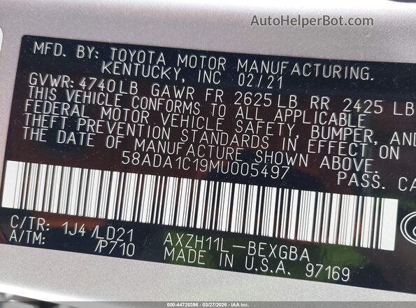 58ADA1C19MU005497 2021 LEXUS ES 300H Silver Вид підкапотного простору
