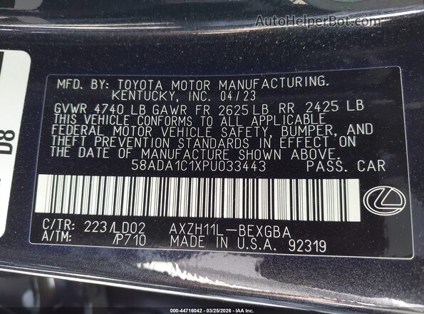 58ADA1C1XPU033443 2023 LEXUS ES 300H Черный Вид подкапотного пространства