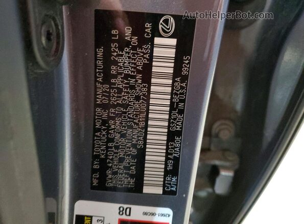 58ADZ1B11LU077383 2020 LEXUS ES Gray Vista del compartimento del motor