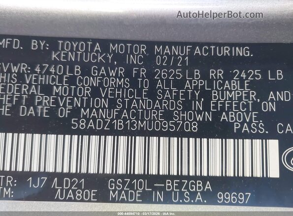 58ADZ1B13MU095708 2021 LEXUS ES 350 Gray 