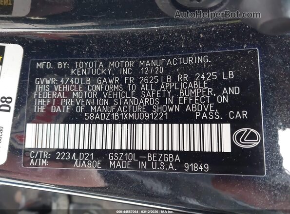 58ADZ1B1XMU091221 2021 LEXUS ES 350 Gray Вид підкапотного простору