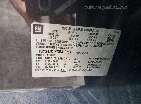 1GYS4JKJXGR410751 2016 CADILLAC ESCALADE Gray 