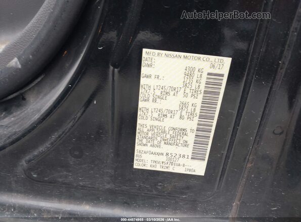 5BZAF0AAXHN852381 2017 NISSAN NV PASSENGER NV3500 HD Black Вид підкапотного простору