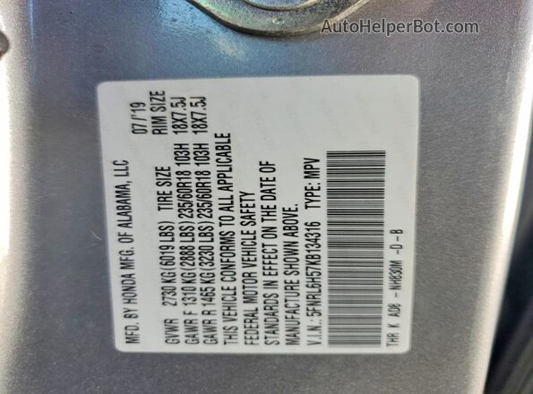 5FNRL6H57KB134316 2019 HONDA ODYSSEY Silver 