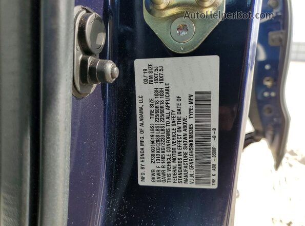 5FNRL6H59KB086365 2019 HONDA ODYSSEY Blue 