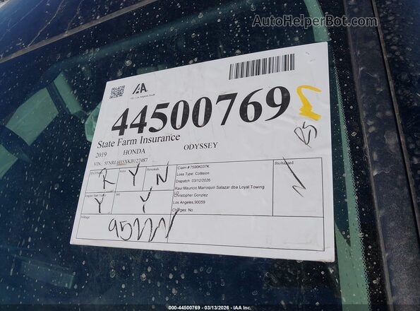 5FNRL6H5XKB127487 2019 HONDA ODYSSEY Black 