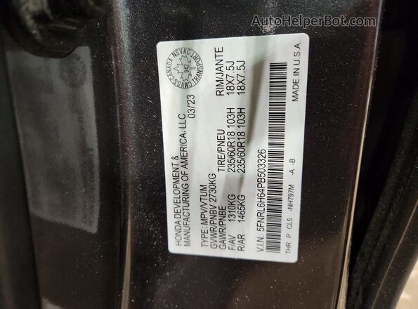 5FNRL6H64PB503326 2023 HONDA ODYSSEY Gray VIN sticker view
