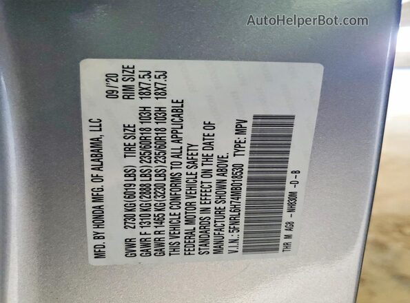 5FNRL6H74MB018530 2021 HONDA ODYSSEY Серебряный 