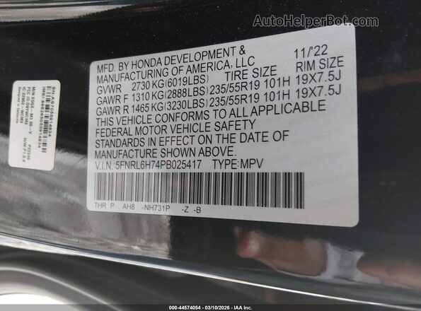 5FNRL6H74PB025417 2023 HONDA ODYSSEY Black Вид підкапотного простору