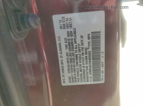 5FNRL6H76KB035603 2019 HONDA ODYSSEY Maroon 