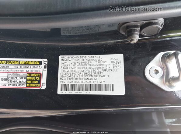 5FNRL6H76RB072239 2024 HONDA ODYSSEY Black Շարժիչի բաժամունքի տեսք