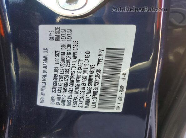 5FNRL6H7XKB035538 2019 HONDA ODYSSEY Blue 