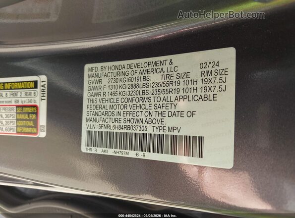 5FNRL6H84RB037305 2024 HONDA ODYSSEY Blue 