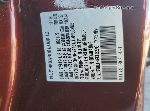 5FNRL6H89KB052596 2019 HONDA ODYSSEY Maroon 