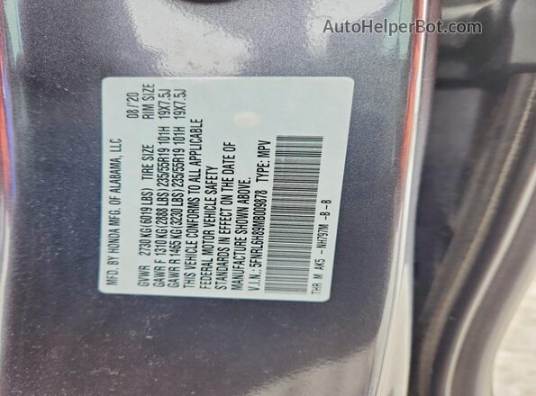 5FNRL6H89MB009878 2021 HONDA ODYSSEY Gray Vista de la etiqueta del VIN