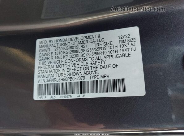 5FNRL6H90PB032379 2023 HONDA ODYSSEY Gray ძრავის განყოფილების ხედი