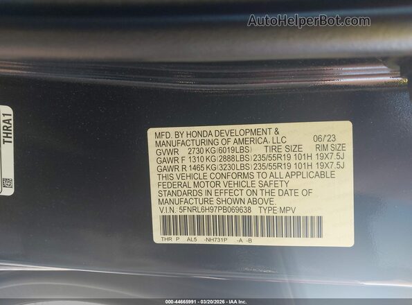 5FNRL6H97PB069638 2023 HONDA ODYSSEY Black ძრავის განყოფილების ხედი