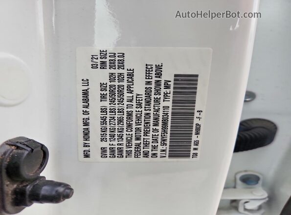 5FNYF5H99MB034110 2021 HONDA PILOT White სალონის 360-გრადუსიანი ხედი