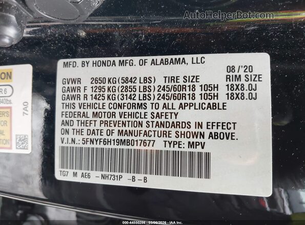 5FNYF6H19MB017677 2021 HONDA PILOT Black Vista del compartimento del motor
