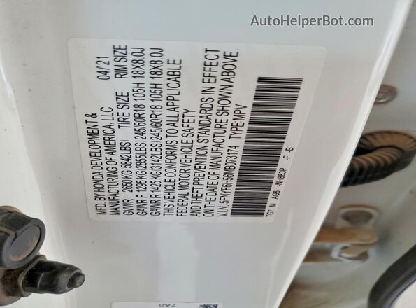 5FNYF6H56MB073174 2021 HONDA PILOT White 360 interior view