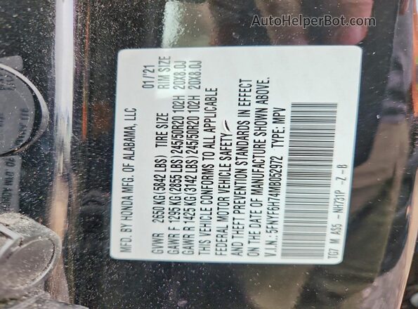 5FNYF6H74MB052972 2021 HONDA PILOT Black VIN sticker view