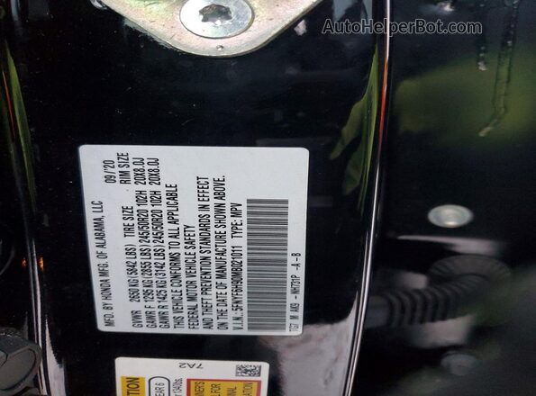 5FNYF6H90MB021011 2021 HONDA PILOT Черный Вид наклейки с VIN-кодом
