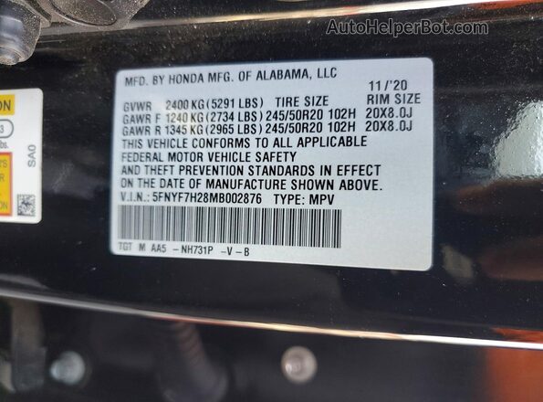 5FNYF7H28MB002876 2021 HONDA PASSPORT Black 360 interior view