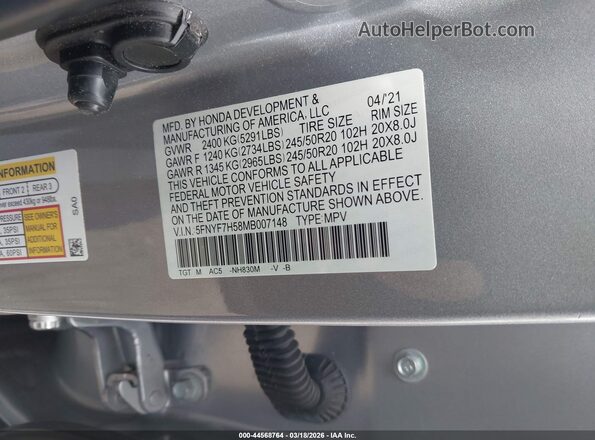 5FNYF7H58MB007148 2021 HONDA PASSPORT Серый 