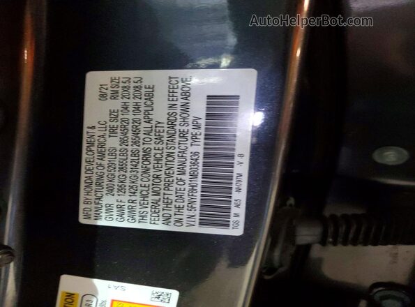 5FNYF8H01MB036436 2021 HONDA PASSPORT Gray VIN sticker view