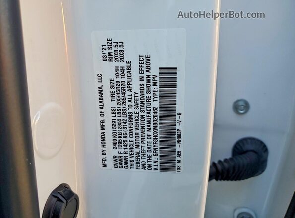 5FNYF8H0XMB020462 2021 HONDA PASSPORT White VIN sticker view