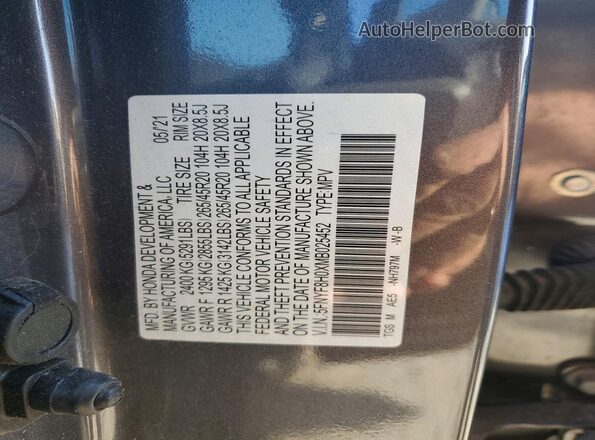 5FNYF8H0XMB025452 2021 HONDA PASSPORT Gray Սալոնի 360 աստիճան տեսք