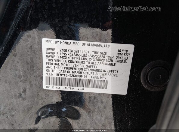 5FNYF8H52KB030444 2019 HONDA PASSPORT Black Շարժիչի բաժամունքի տեսք