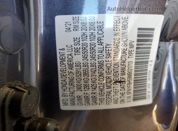 5FNYF8H59MB021713 2021 HONDA PASSPORT Gray Vista interior de 360 grados