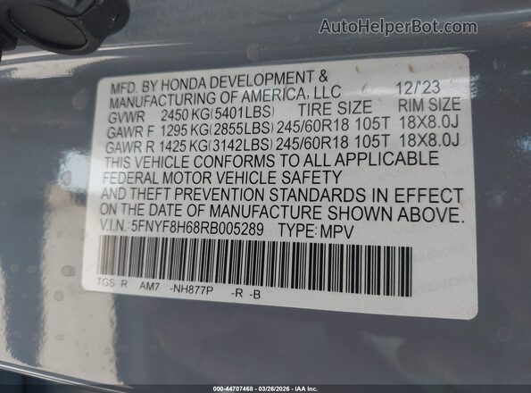 5FNYF8H68RB005289 2024 HONDA PASSPORT Blue Շարժիչի բաժամունքի տեսք