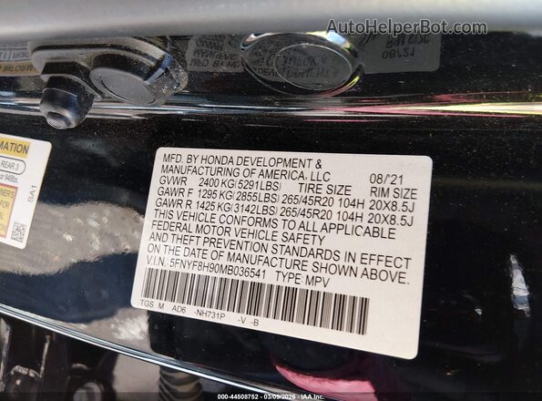 5FNYF8H90MB036541 2021 HONDA PASSPORT Black 