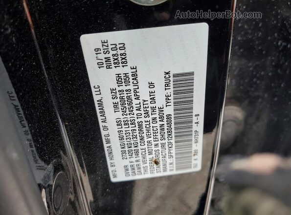 5FPYK3F12KB048089 2019 HONDA RIDGELINE Black 