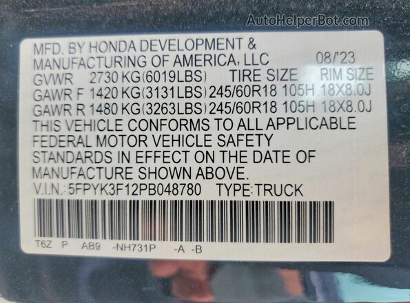 5FPYK3F12PB048780 2023 HONDA RIDGELINE Black Շարժիչի բաժամունքի տեսք