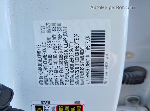 5FPYK3F19NB001114 2022 HONDA RIDGELINE Белый Вид подкапотного пространства