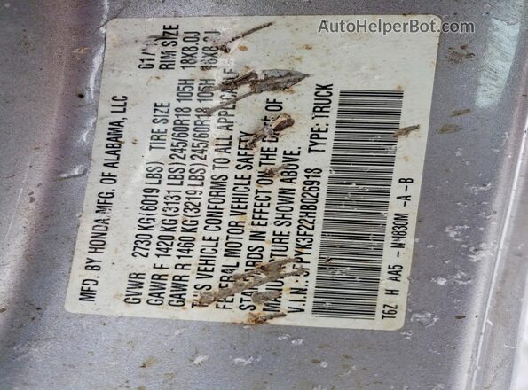 5FPYK3F22HB026918 2017 HONDA RIDGELINE Silver Engine compartment view