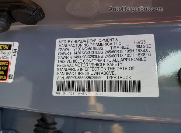 5FPYK3F50SB029950 2025 HONDA RIDGELINE Blue 