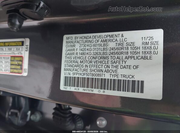5FPYK3F50TB008971 2026 HONDA RIDGELINE Серый Вид подкапотного пространства